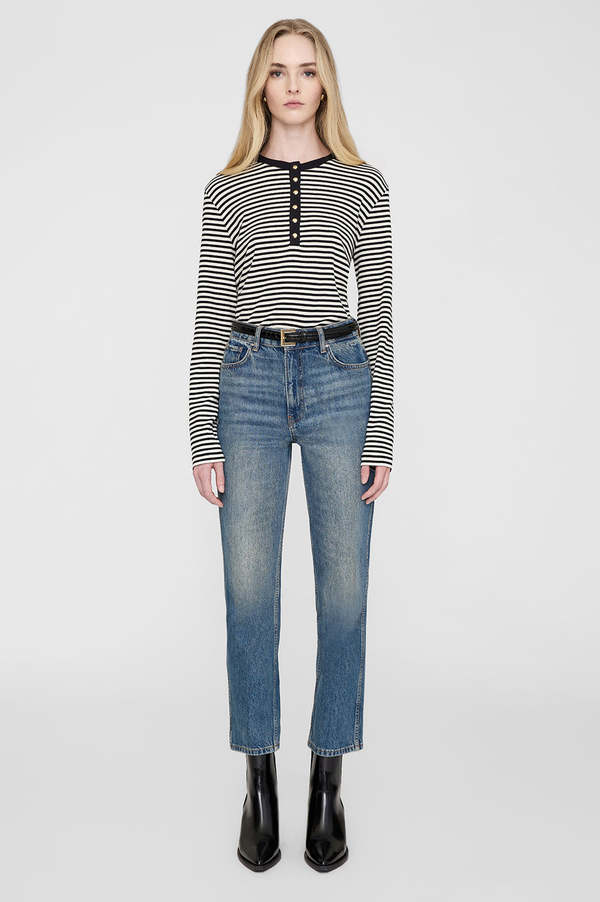 Anine Bing Alessia Long Sleeve Tee - Cream/Black Stripe | Garmentory