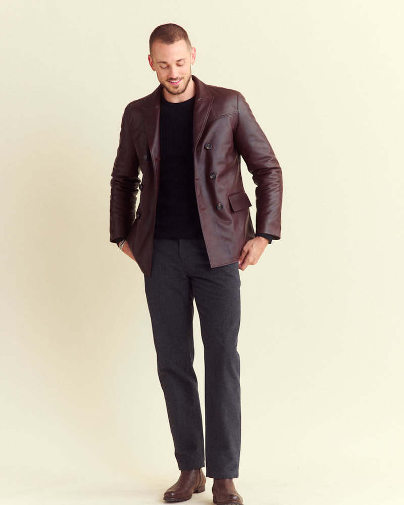 Billy Reid Insulated Leather Bond Peacoat - Tobacco | Garmentory
