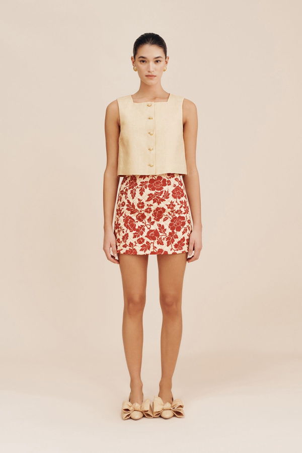 Posse Romeo Mini Skirt - Deep Red Bloom