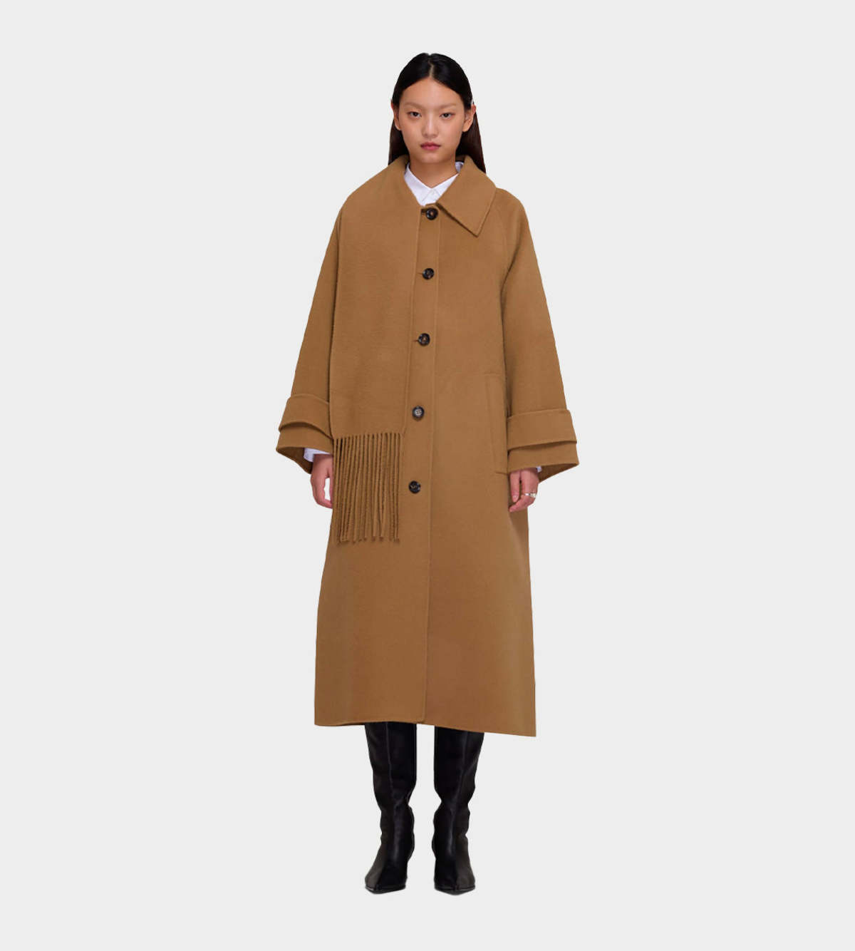 KIMHEKIM Alpaca Fringe Scarf Long Coat | Garmentory