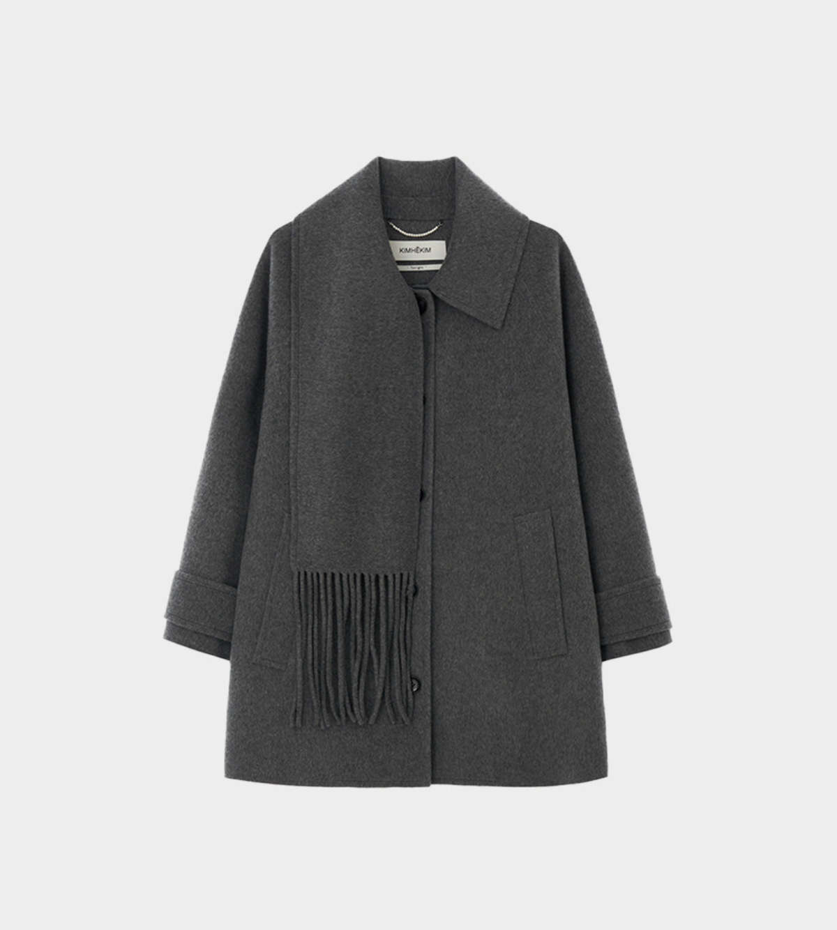 ☆Cashmere Fringe Scarf Half Coat/KIMHEKIM☆ KIMHEKIM-Cashmere-Fringe-Scarf