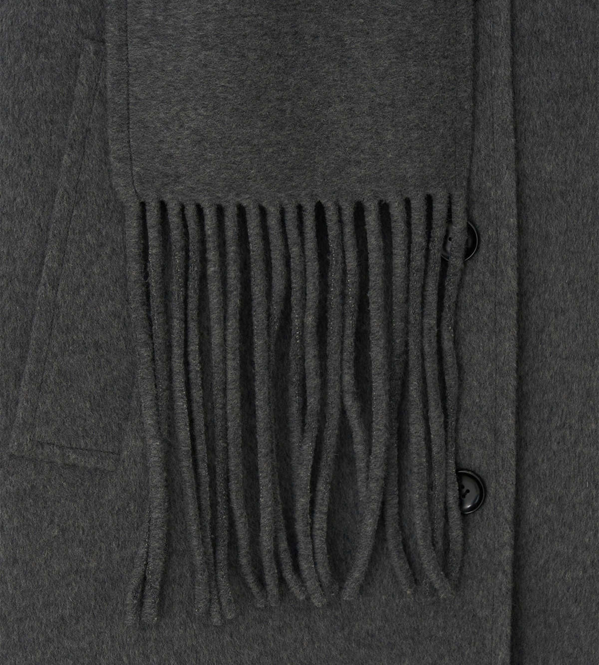 【KIMHEKIM】Cashmere Fringe Scarf Half Coat (Charcoal) Scarf Detail Half Coat (Charcoal) - KIMHĒKIM