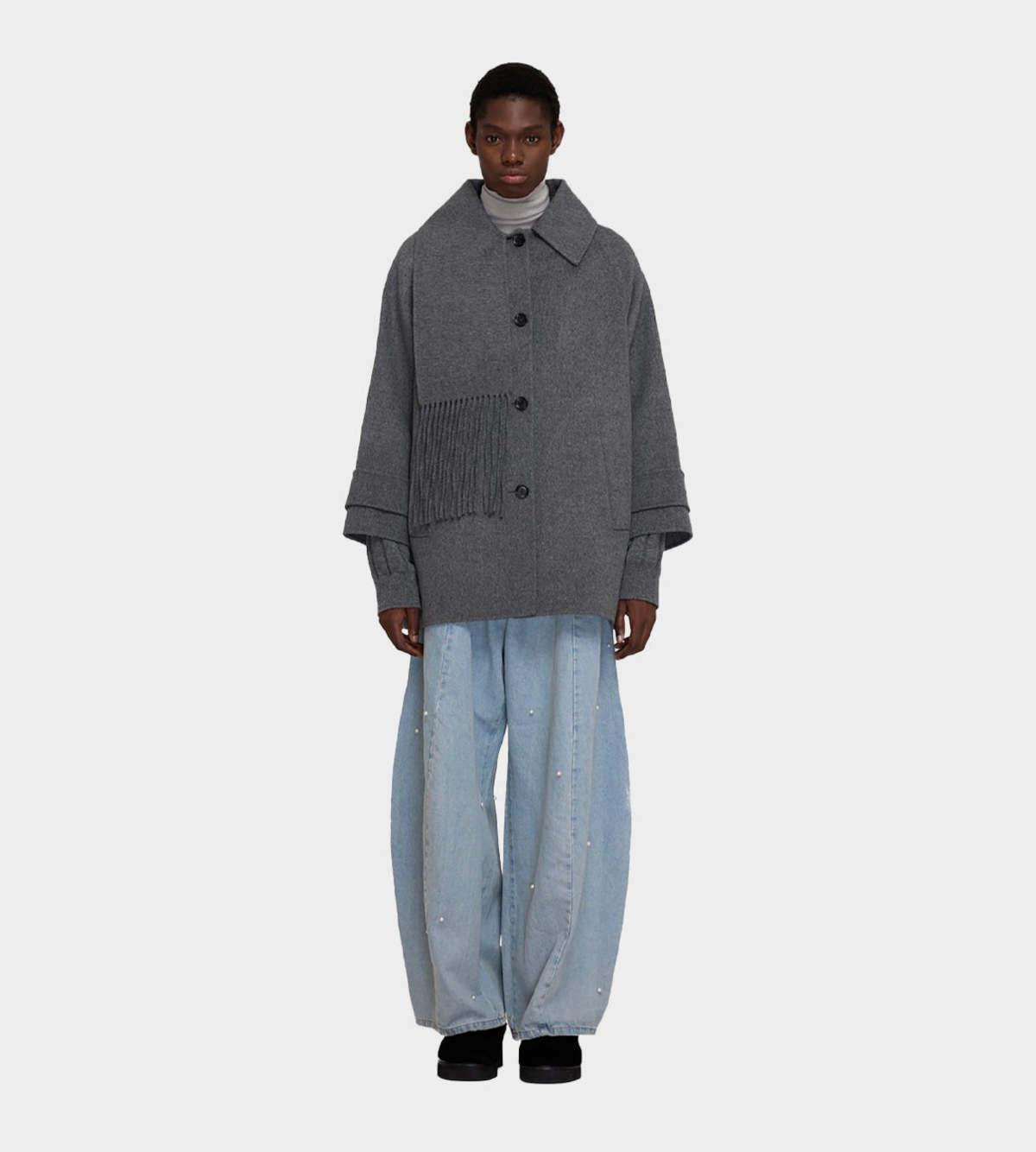 ☆Cashmere Fringe Scarf Half Coat/KIMHEKIM☆ KIMHEKIM Cashmere Fringe Scarf Half Coat | Garmentory