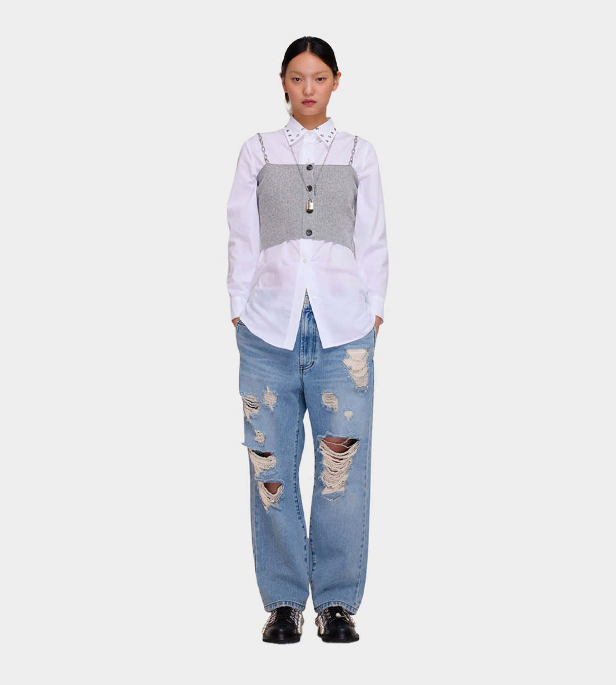 KIMHEKIM(キムヘキム) Chain Embellishment Destroyed Jeans KIMHEKIM Chain Embellishment Destroyed Jeans | Garmentory