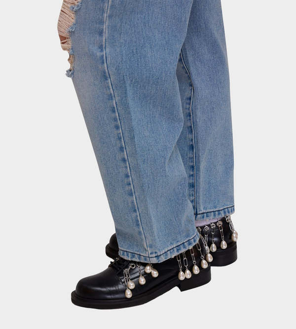 KIMHEKIM Chain Embellishment Destroyed Jeans | Garmentory