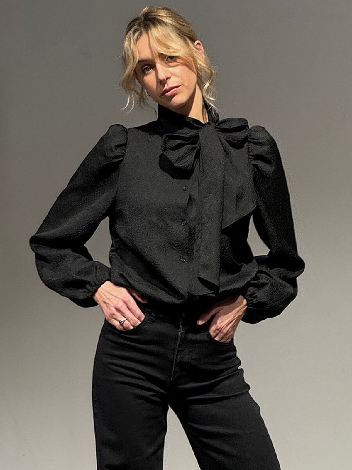 stella nova Bow Tie Shirt - Black | Garmentory