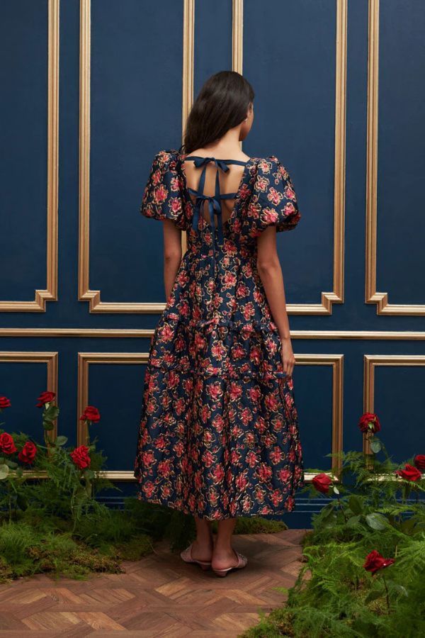 Sister Jane Fable Jacquard Midi Dress - Fuchsia/Navy Blue | Garmentory