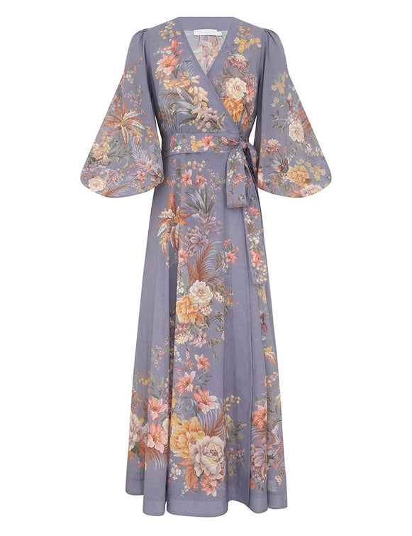 Zimmermann Tallow Wrap Midi Dress - Teal Multi Floral