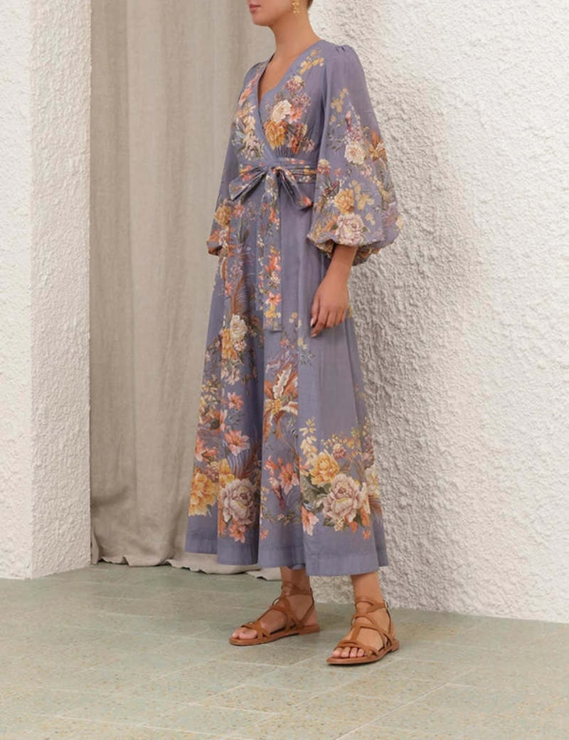 Zimmermann Tallow Wrap Midi Dress - Teal Multi Floral | Garmentory Zimmermann Tallow Wrap Midi Dress - Teal Multi Floral | Garmentory