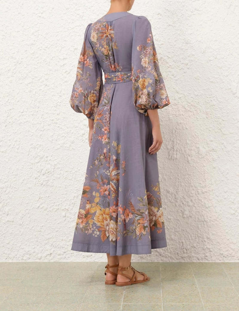 Zimmermann Tallow Wrap Midi Dress - Teal Multi Floral