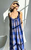 Two Plaid Ruffle Neck Dress - Cobalt Blue/Pale Peach - Thumbnail 2