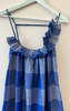 Two Plaid Ruffle Neck Dress - Cobalt Blue/Pale Peach - Thumbnail 4