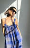Two Plaid Ruffle Neck Dress - Cobalt Blue/Pale Peach - Thumbnail 5