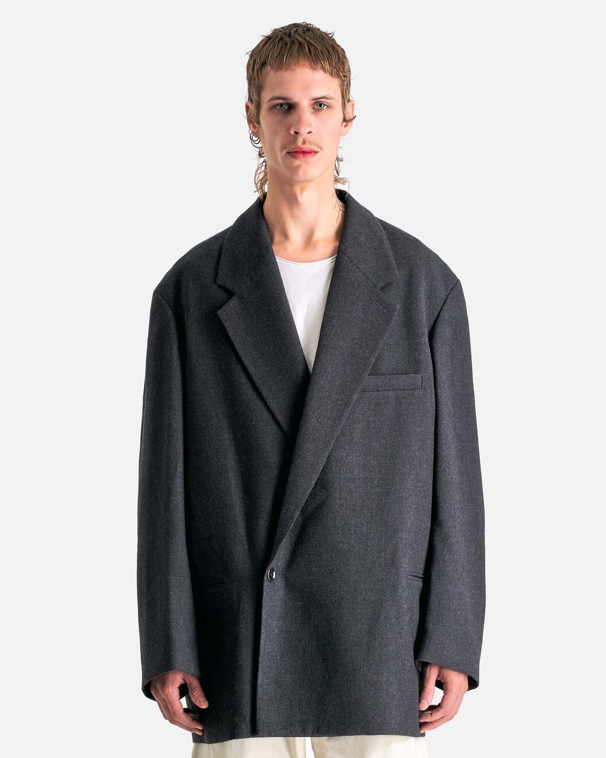 Lemaire Short Maxi DB Coat - Anthracite/Grey | Garmentory