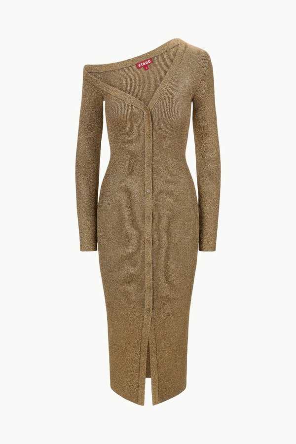 green emerald velvet dress Betsy & Adam Women's Metallic V-Neck Long-Sleeve Gown - Mocha Gold
