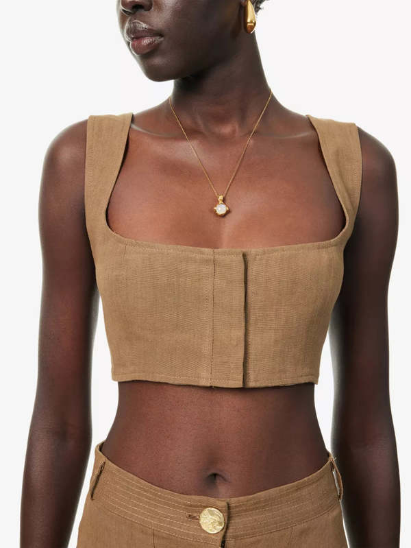 Le Kasha Jirja Linen Bralette - Tobacco