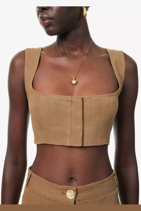 Le Kasha Jirja Linen Bralette - Tobacco