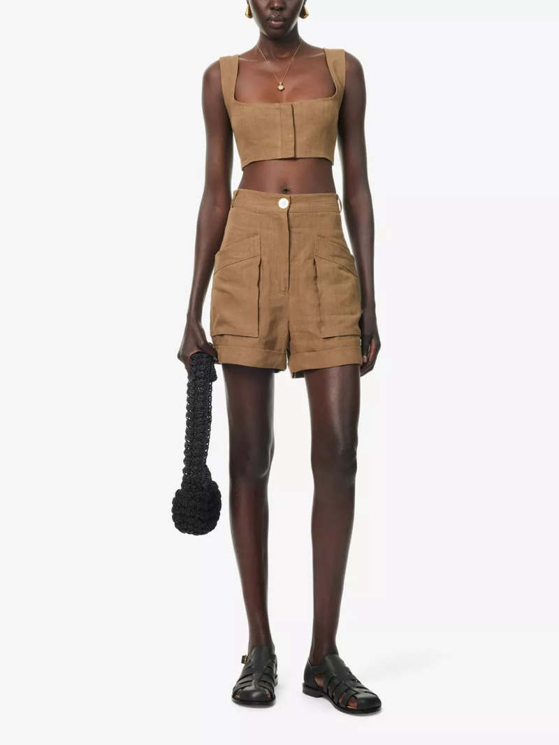 Le Kasha Jirja Linen Bralette - Tobacco