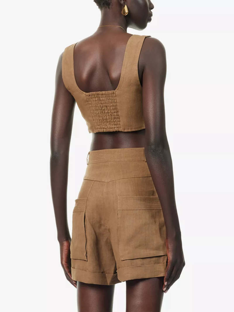 Le Kasha Jirja Linen Bralette - Tobacco