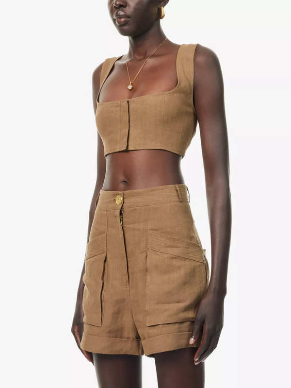 Le Kasha Jirja Linen Bralette - Tobacco
