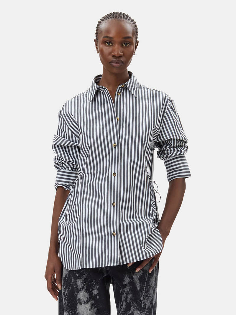Tシャツ・カットソー Ganni STRIPE OVERSIZED TIE STRING SHIRT (W00966475 099) womens-incu-561_83f00431-8a13-