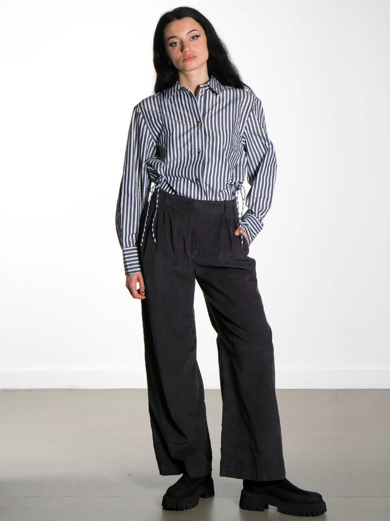 Tシャツ・カットソー Ganni STRIPE OVERSIZED TIE STRING SHIRT (W00966475 099) Black Stripe Cotton Oversized Tie String Shirt | GANNI US