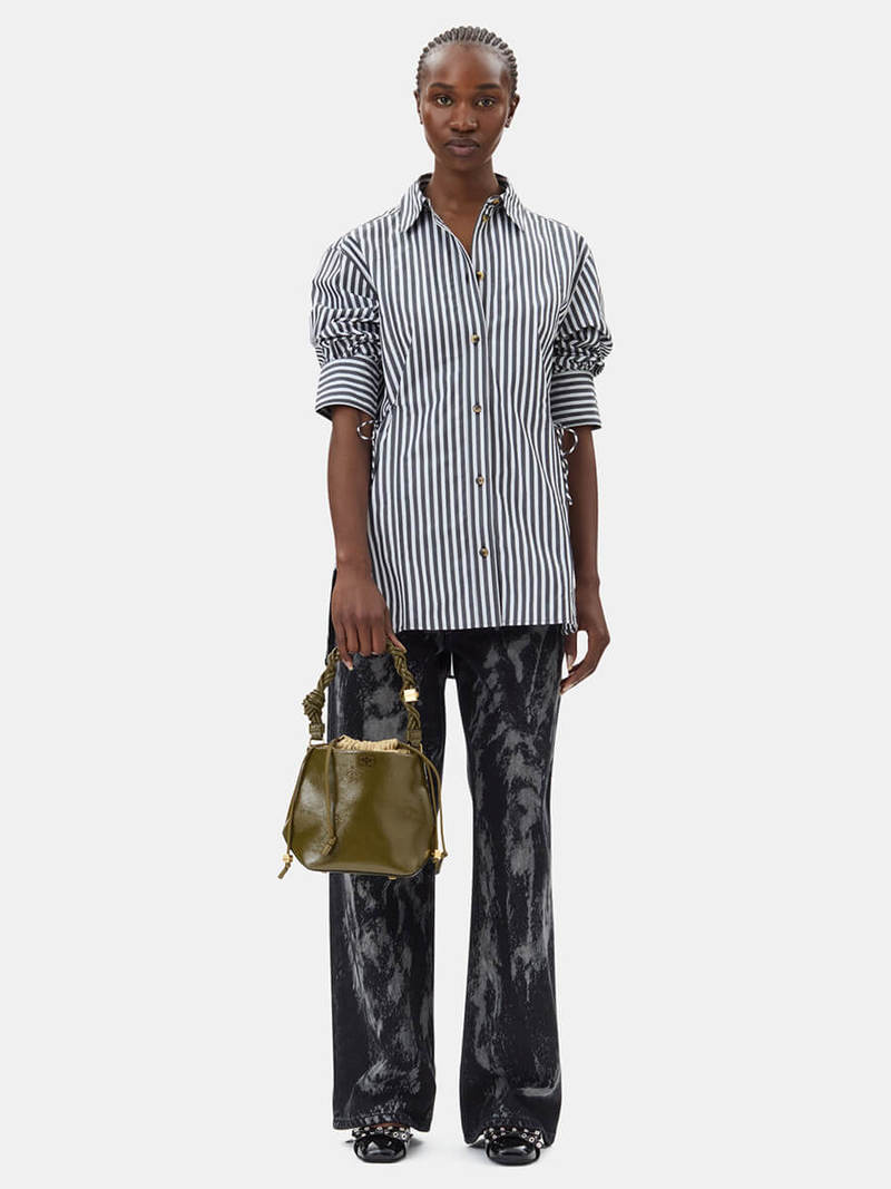 Ganni Cotton Oversized Tie String Shirt - Stripe | Garmentory