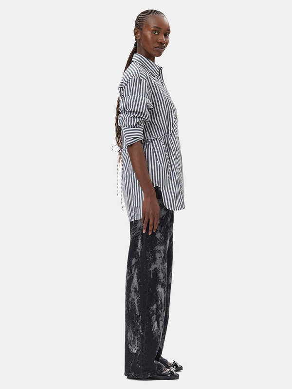 Tシャツ・カットソー Ganni FW25 TIE STRING SHIRT (W08567071 099) Black Sheer Check Tie String Shirt | GANNI IT