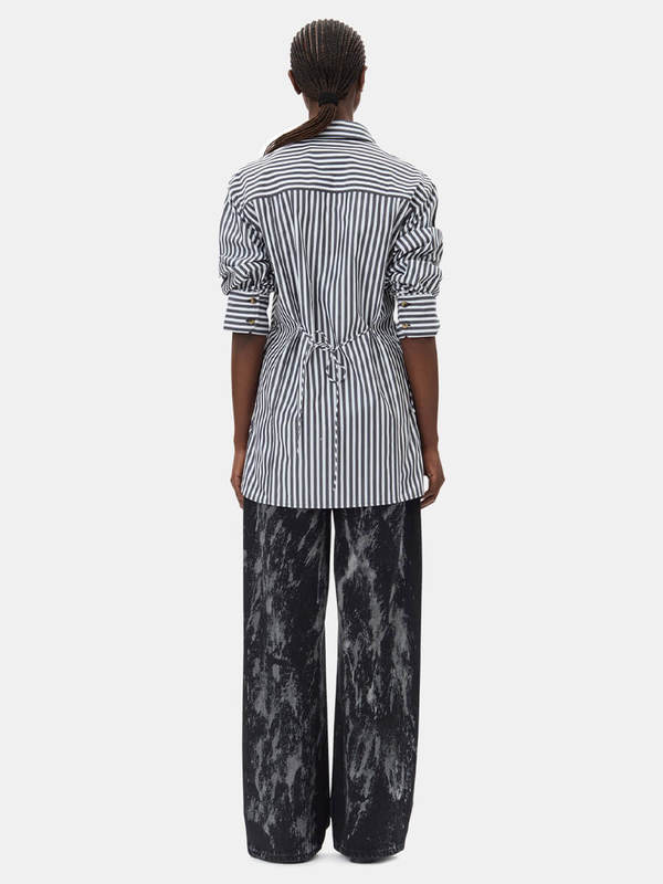 Tシャツ・カットソー Ganni STRIPE OVERSIZED TIE STRING SHIRT (W00966475 099) Ganni Cotton Oversized Tie String Shirt - Stripe | Garmentory