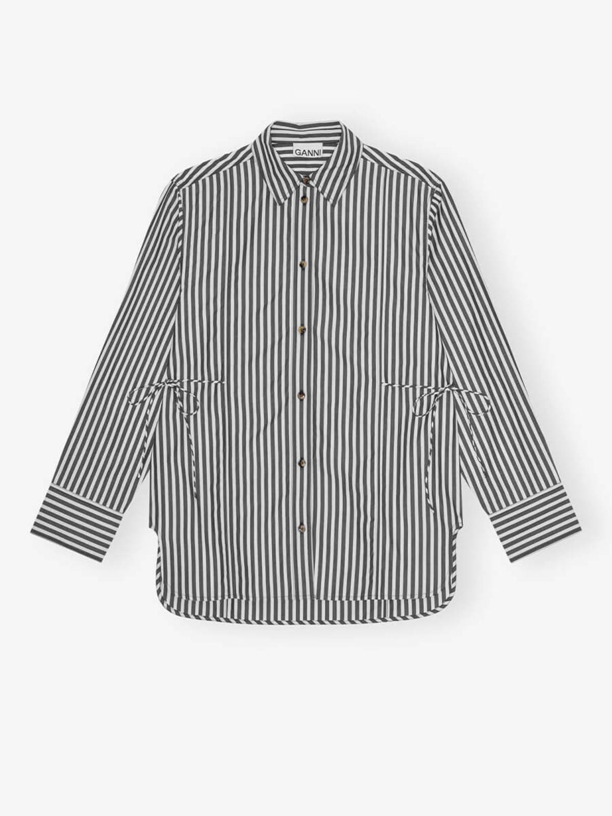 Ganni Cotton Oversized Tie String Shirt - Stripe | Garmentory