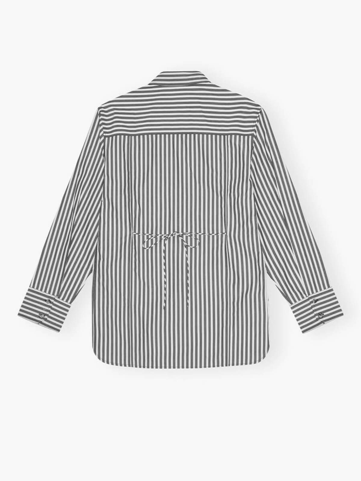 Tシャツ・カットソー Ganni STRIPE OVERSIZED TIE STRING SHIRT (W00966475 099) Black Stripe Cotton Oversized Tie String Shirt | GANNI US