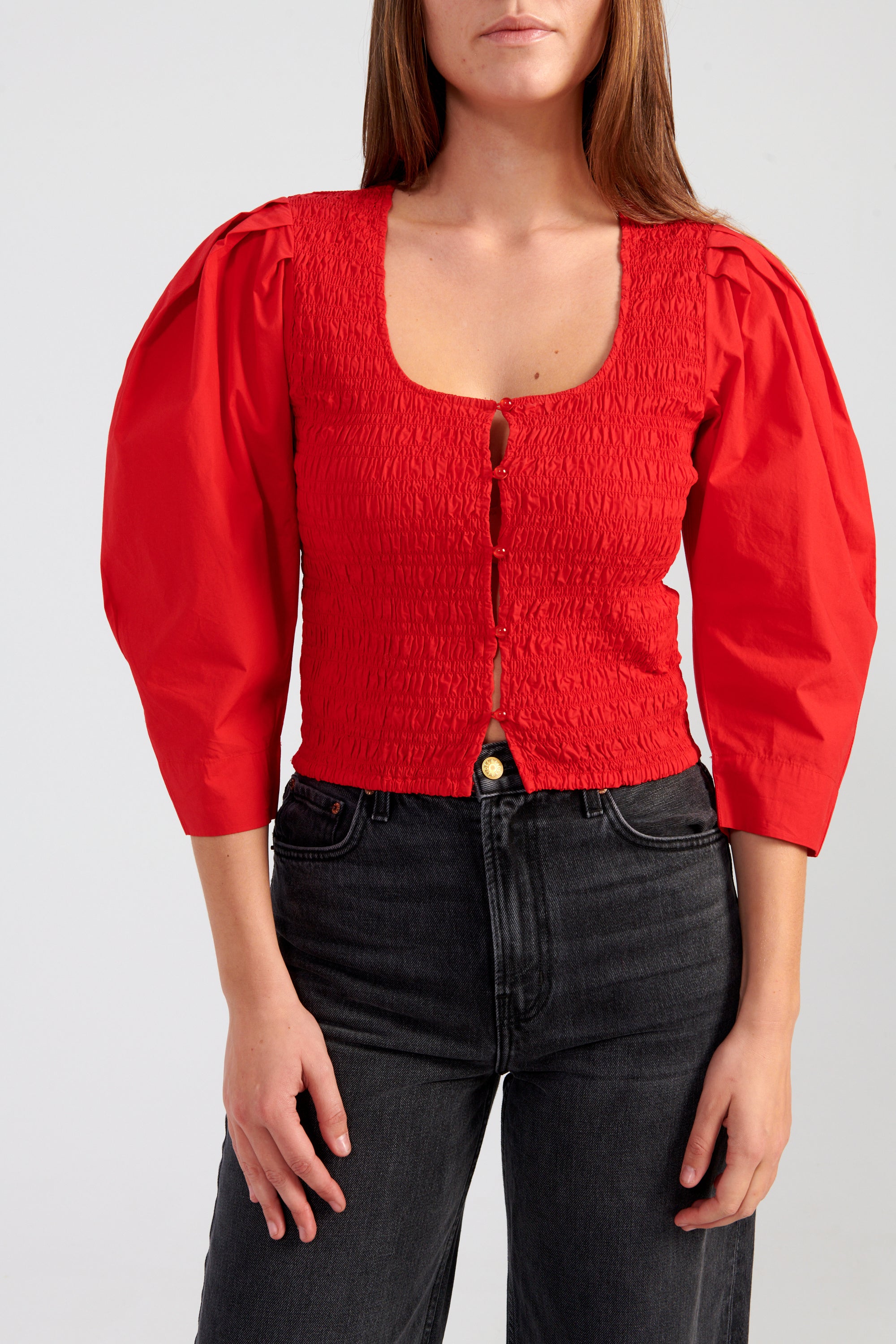 Ganni Smock Blouse - Racing Red | Garmentory, image size:2000x3000