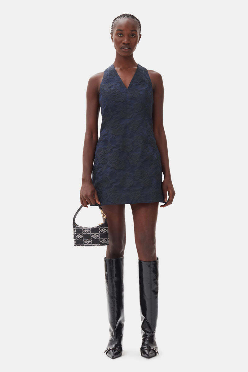 ワンピースその他 Ganni Mini Botanical Jacquard Tie Strap One Piece Peacoat F9 Peacoat Botanical Jacquard Tie Strap Mini Dress | GANNI