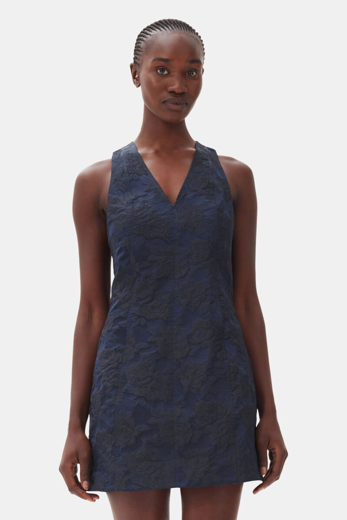 Ganni Botanical Jacquard Tie Strap Mini Dress - Peacoat | Garmentory