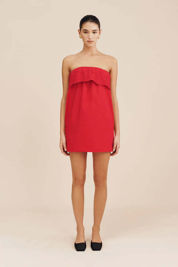 fitted lace wedding dress Carette Strapless Mini Dress Red