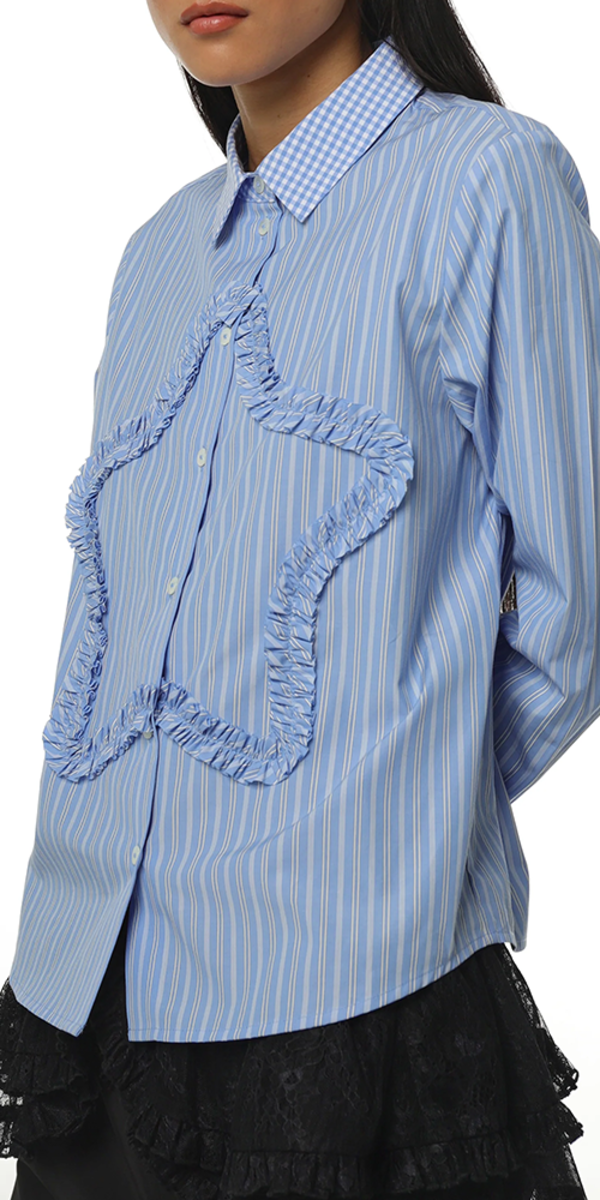sandy liang シャツ　星　SIRIUS SHIRT ストライプ　青 SIRIUS SHIRT IN LIGHT BLUE STRIPE – SANDY LIANG