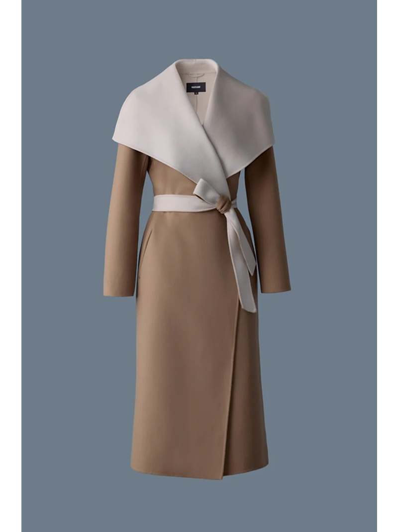 Mackage Mai Double-Face Wool Wrap Coat Light Camel Trench