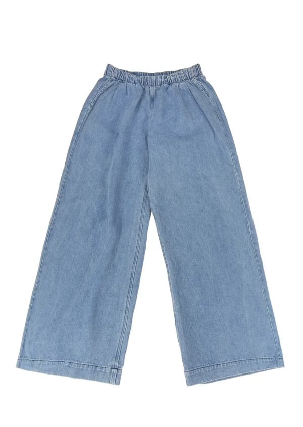 【DISCERNMENT】Course Light Blue Long Wide Denim Pants Helio Track Pant-Washed Blue Denim – minor planet ny