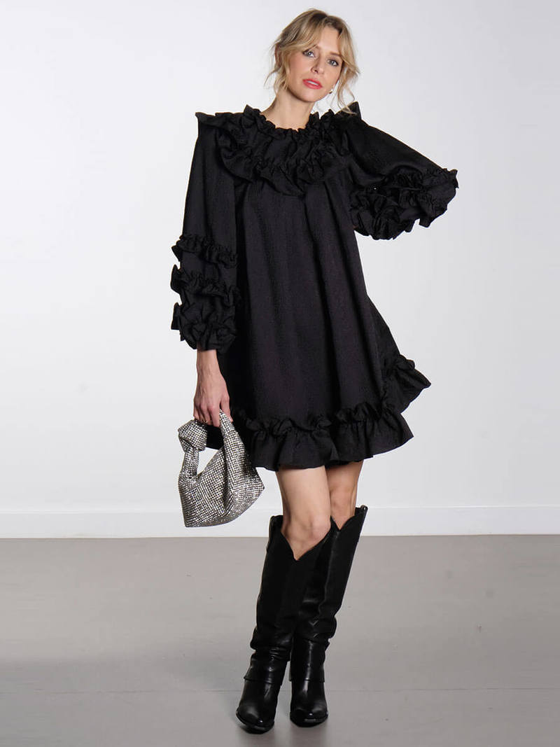 Kamielle Frill Mini Dress - Black
