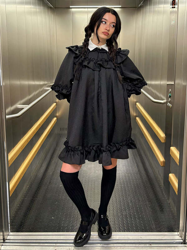 stella nova Light Weight Mini Frill Dress - Black | Garmentory
