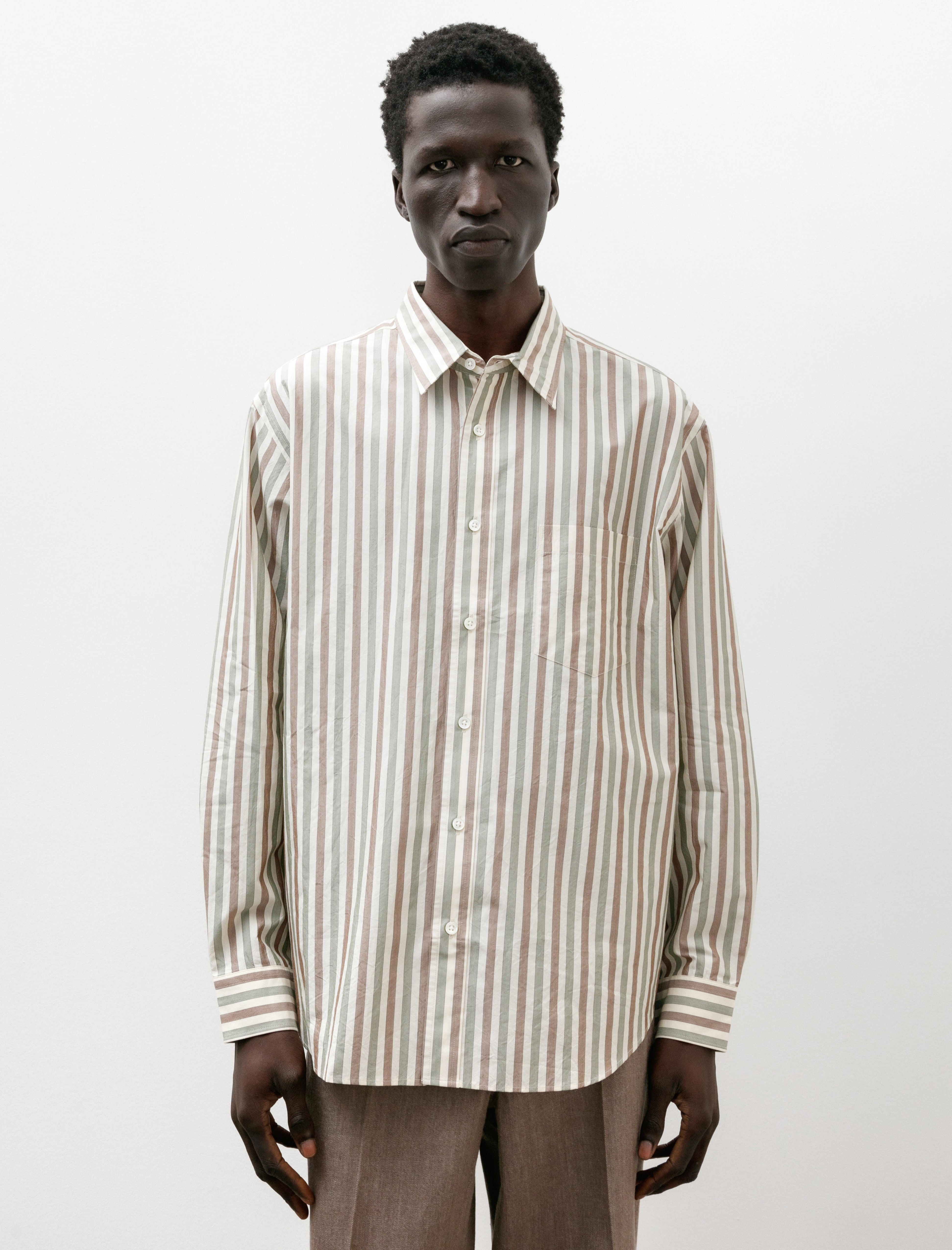 トップス Ernie Palo SILK COTTON STRIPE SHIRT Ernie Palo Silk Cotton Stripe Shirt - Ivory | Garmentory