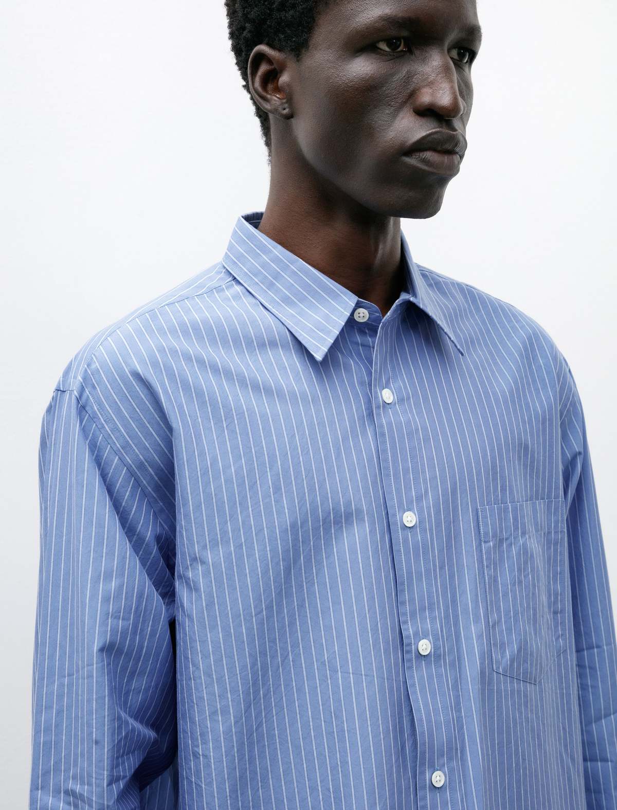 Ernie Palo Cotton Silk Stripe Shirt - Sax | Garmentory