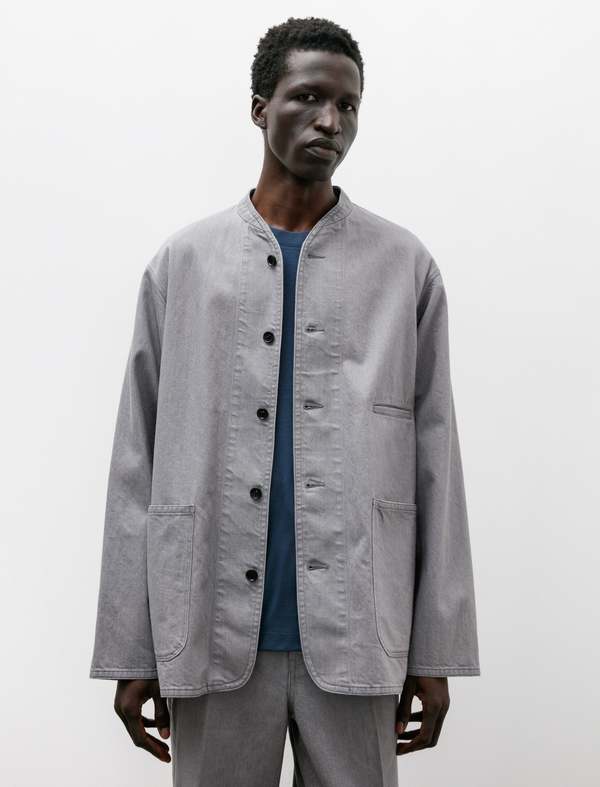 Ernie Palo Denim No Collar Jacket - Gray | Garmentory