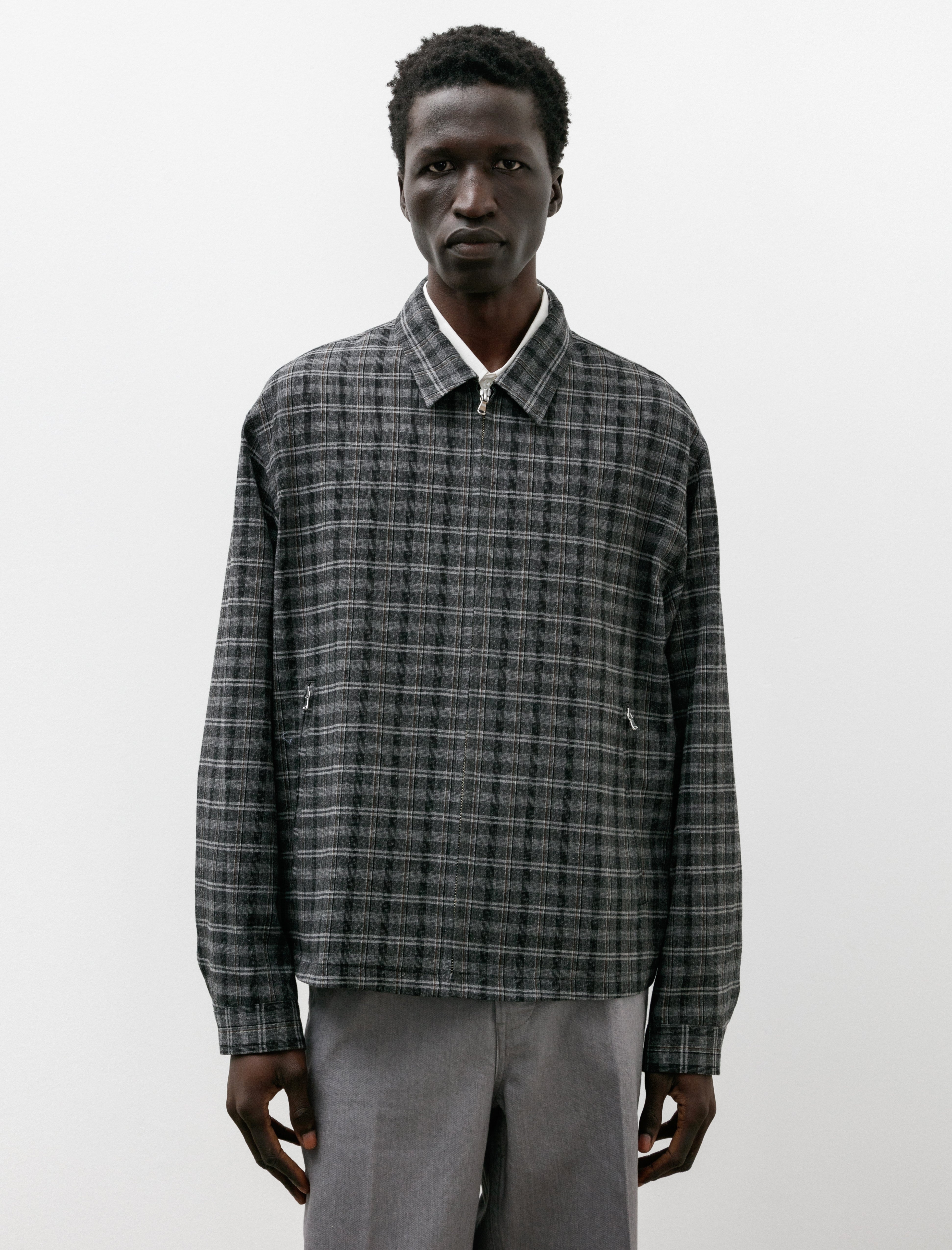 ジャケット・アウター Ernie Palo Washable Wool check Blouson Ernie Palo Washable Wool Check Zip Blouson - Grey | Garmentory