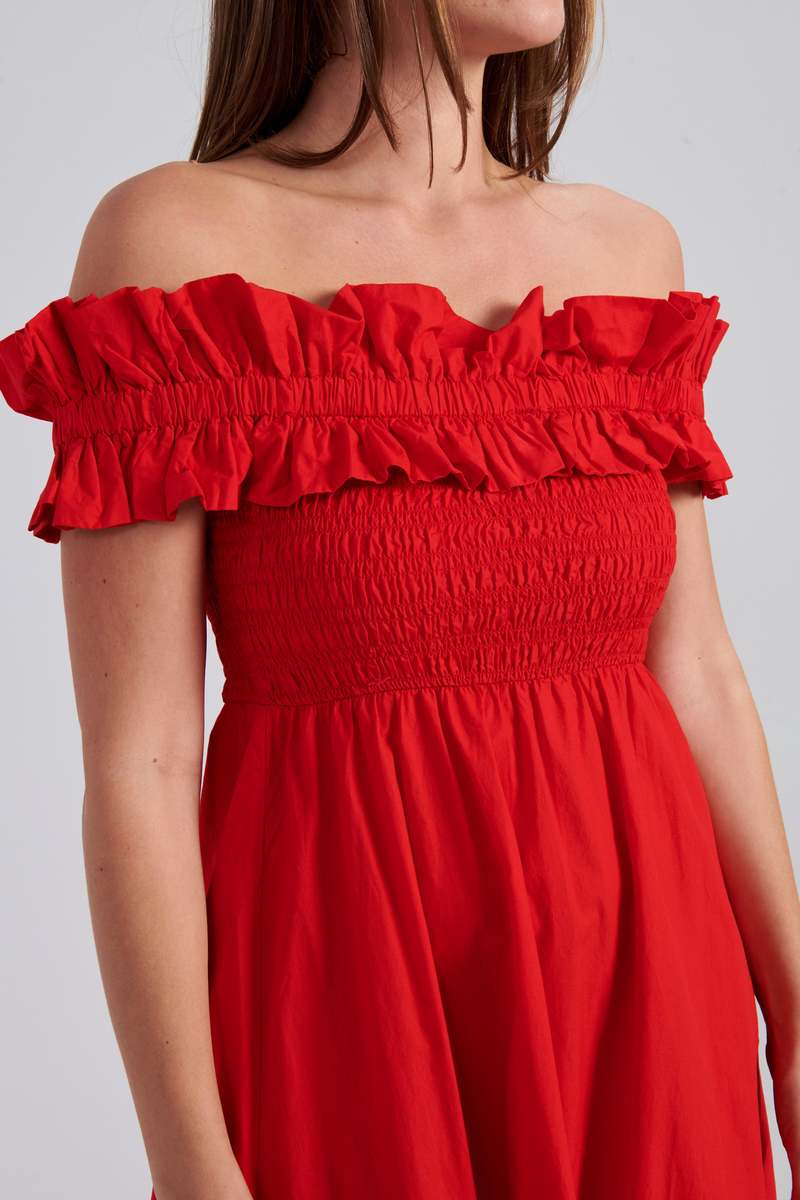 Ganni Long Smock Dress - Racing Red | Garmentory