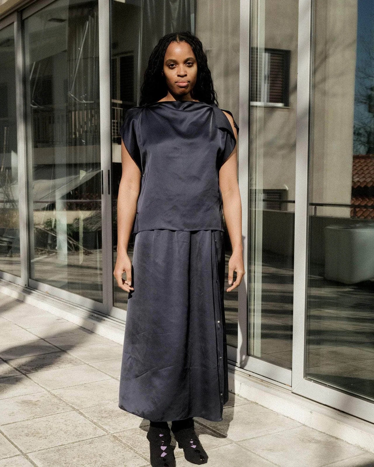 【タグ付き】BASERANGE CLAVO SKIRT Clavo Skirt Blue Black | Shelter