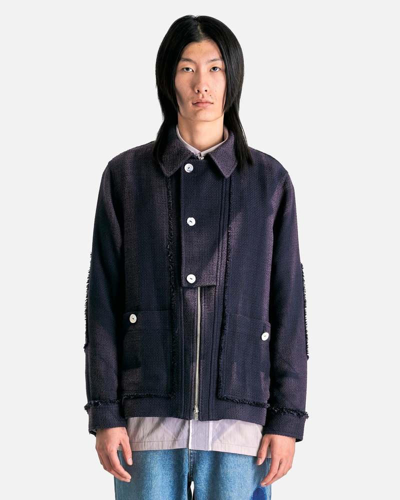 JiyongKim Sun-Bleached Tweed Jacket - Navy JiyongKim Sun-Bleached Tweed Jacket - Navy