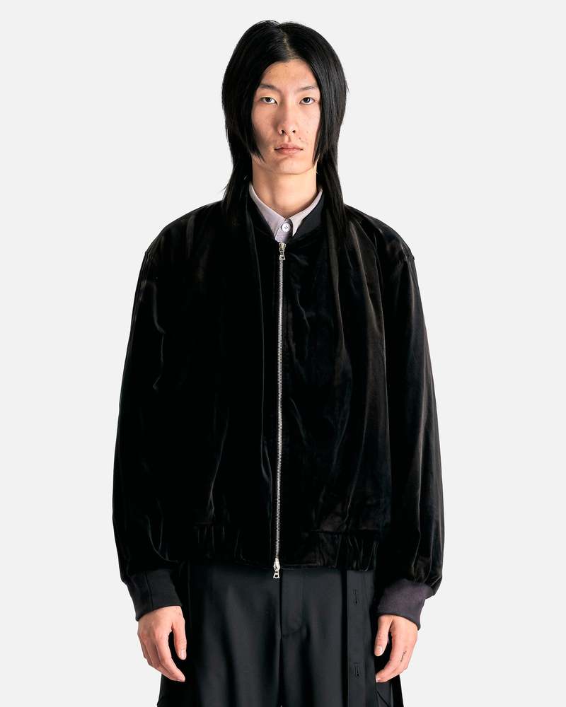 JiyongKim Sun-Bleached Velvet Shawl Collar Bomber - Black JiyongKim Sun-Bleached Velvet Shawl Collar Bomber - Black