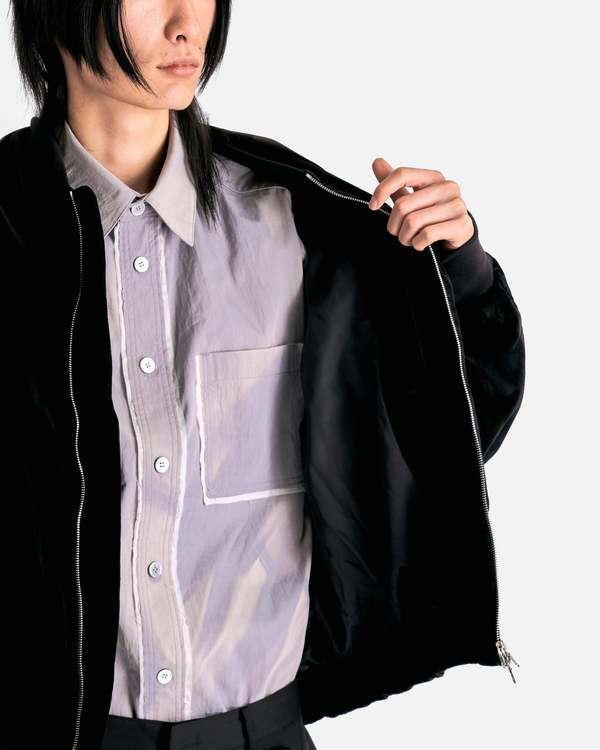 JiyongKim Sun-Bleached Velvet Shawl Collar Bomber - Black JiyongKim Sun-Bleached Velvet Shawl Collar Bomber - Black