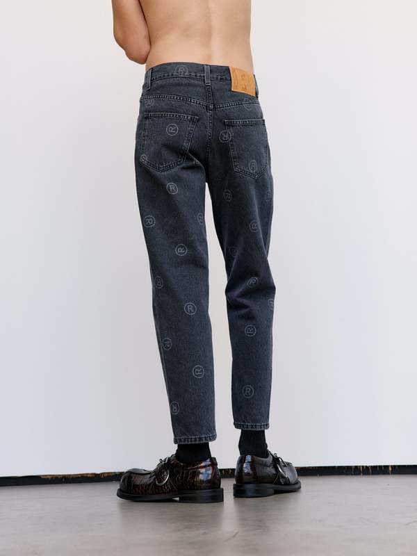 Martine Rose Washed All Over 'R' Cropped Jean - Black | Garmentory